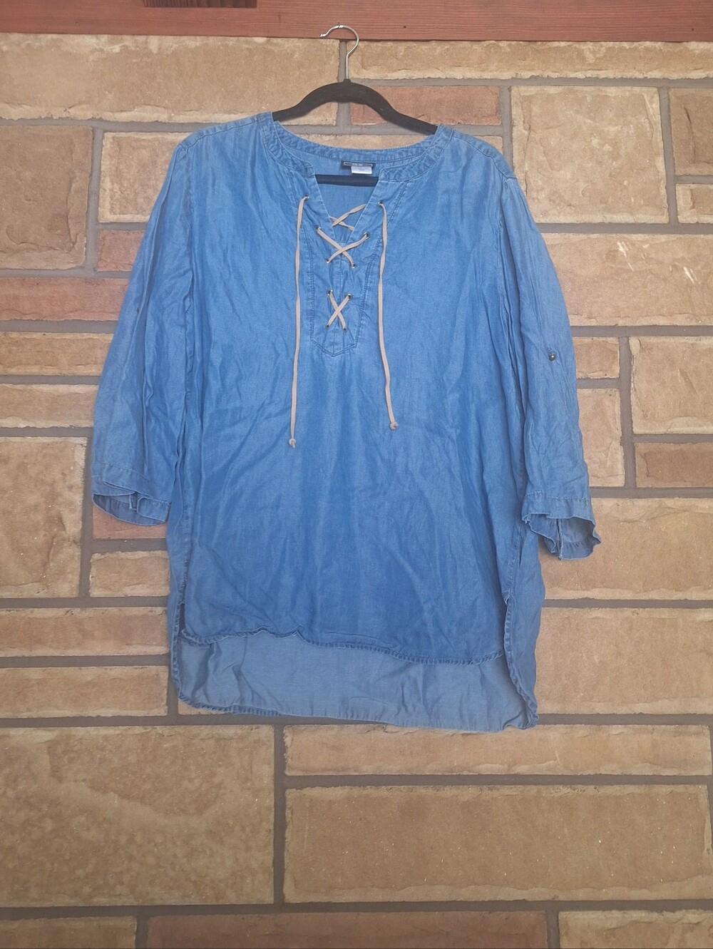Lark Lane Lace-Up Tencel Tunic Top Large